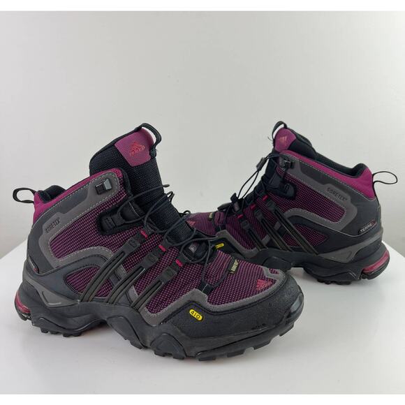 ADIDAS Goretex Terrex Hiking Boots Purple Gray Ankle Cushioned Lace Up Size 6.5 - Picture 1 of 10